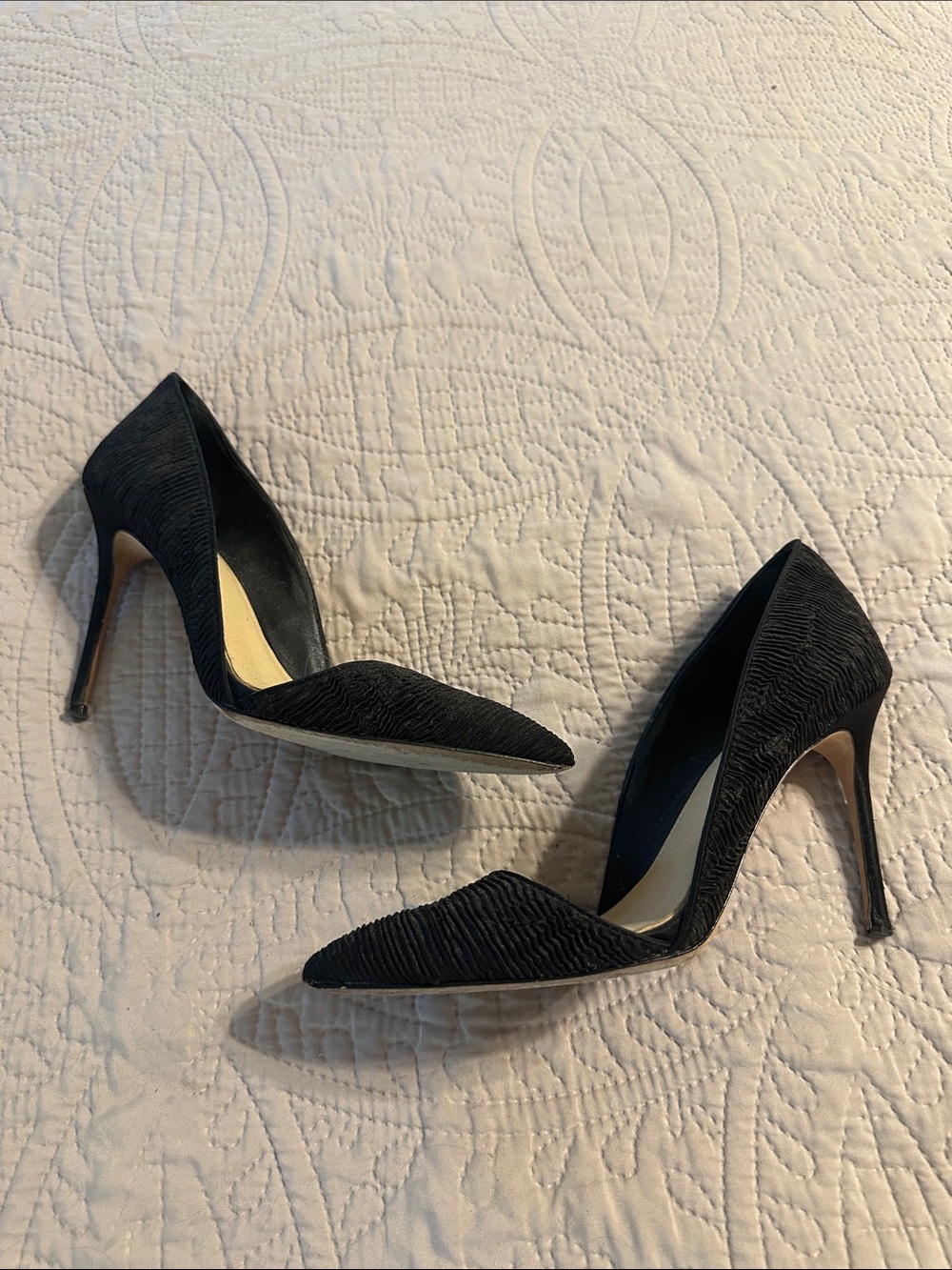 Vince Camuto Black Textured Pointed-Toe Stiletto Pumps